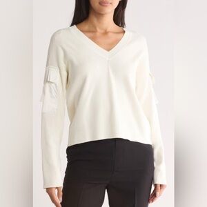 Parker V neck cargo sleeve cropped top sweater
